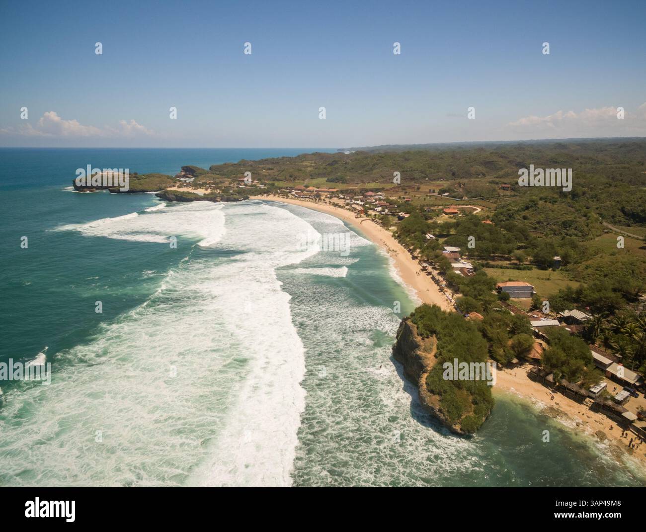 Aerial view of coastal village in the java sea, Indonesia. Stock Photo