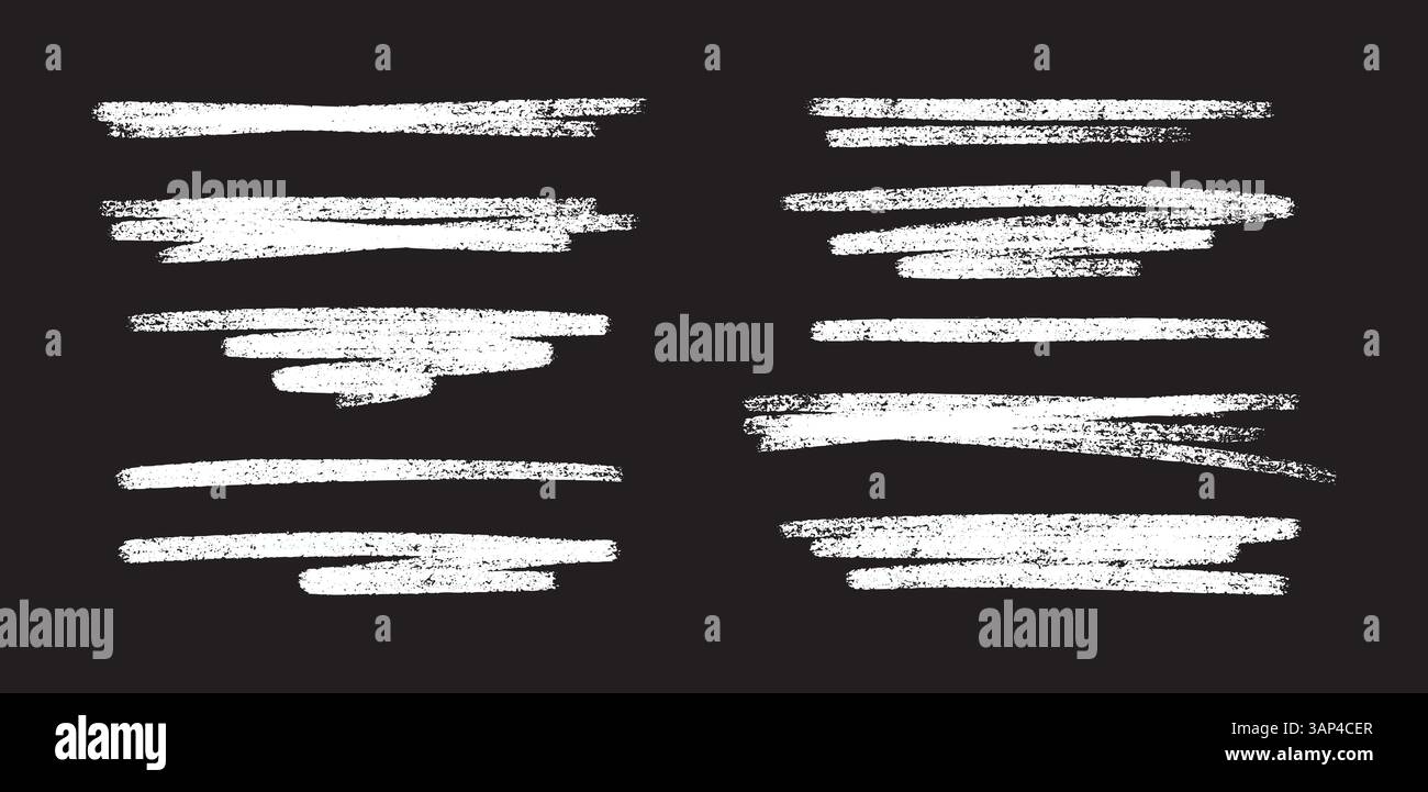 Chalk white underline set - rough crayon hand drawn horizontal ...