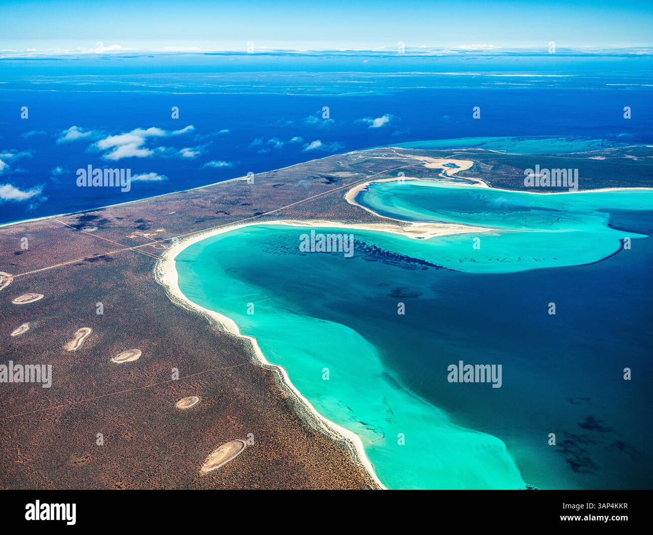 Aerial view of pristine Shark Bay with turquoise waters and sandy ...