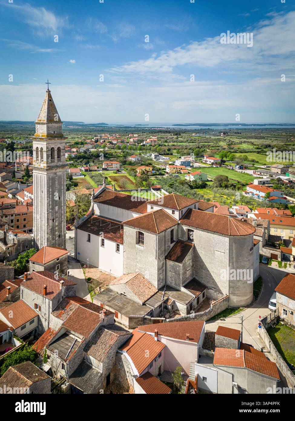 Aerial View Of Vodnjan Cathedral In Vodnjan Small Town In Istria Region aerial-view-of-vodnjan-cathedral-in-vodnjan-small-town-in-istria-region