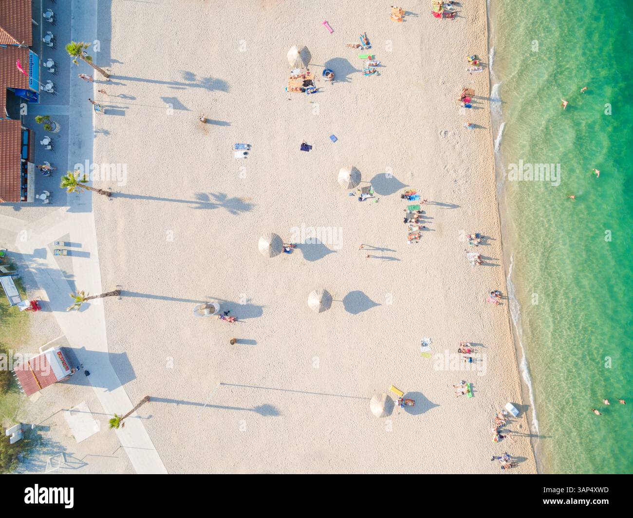 PAG, CROATIA - AUGUST 30, 2014: Aerial view of beach and clubs at popular Zrce beach Stock Photo