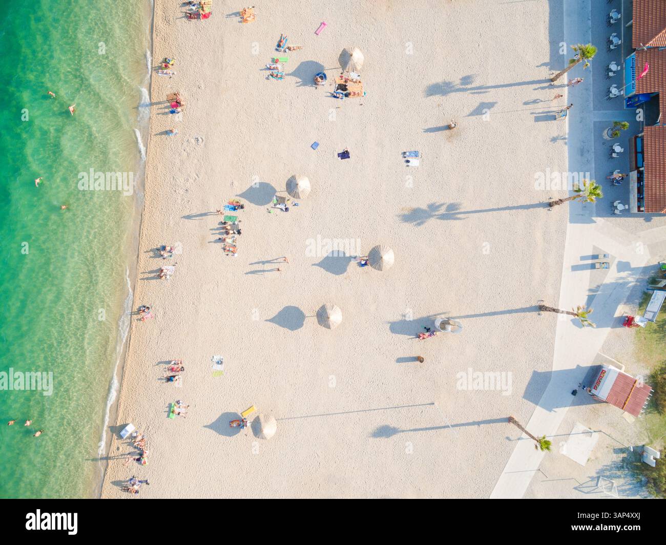 PAG, CROATIA - AUGUST 30, 2014: Aerial view of beach and clubs at popular Zrce beach Stock Photo