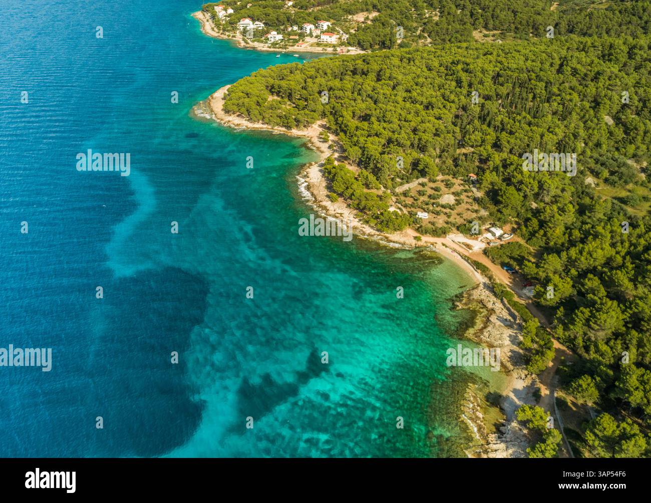 Aerial view of Adriatic sea and Brac island coastline, Sutivan, Croatia ...