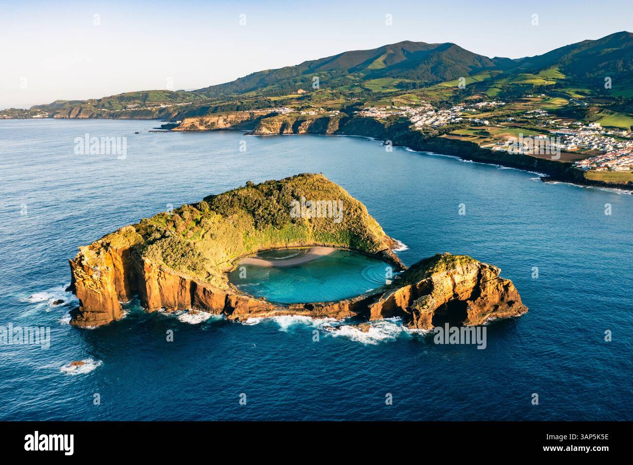 Aerial View Of The Small Volcanic Island Vila Franco Do Compa At aerial-view-of-the-small-volcanic-island-vila-franco-do-compa-at