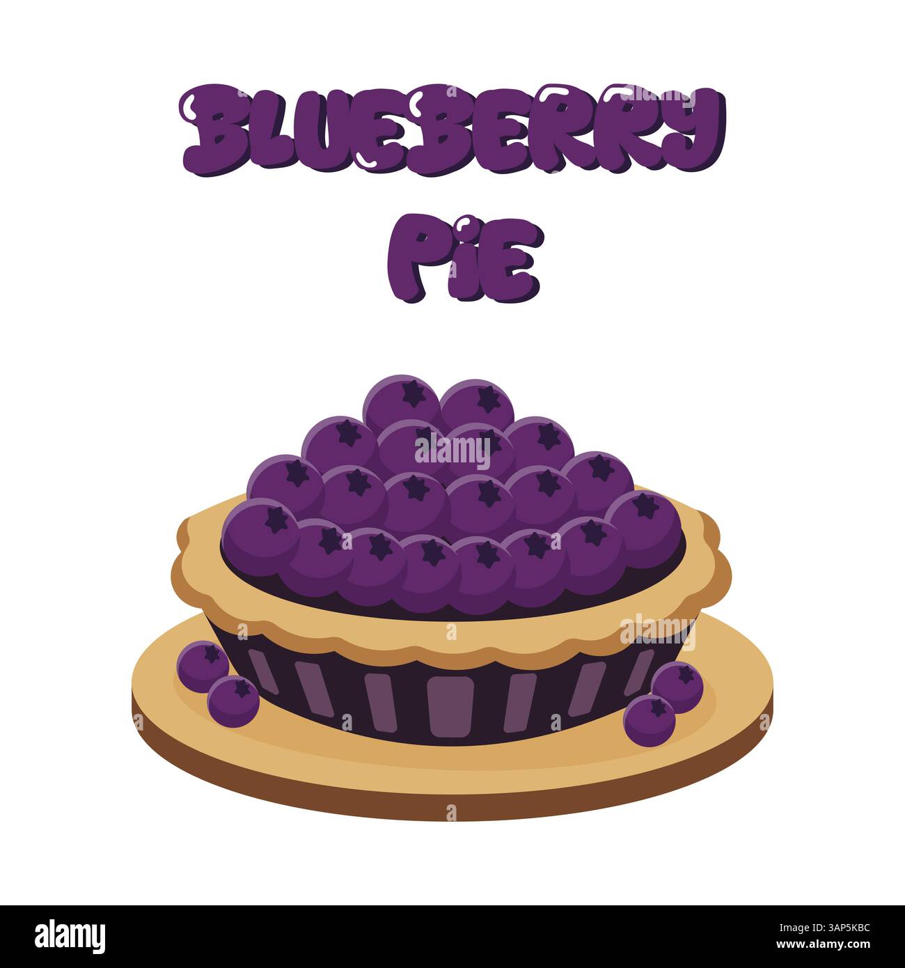 Blueberry Pie Flat Vector Illustration Isolated on White Background. Stock Vector