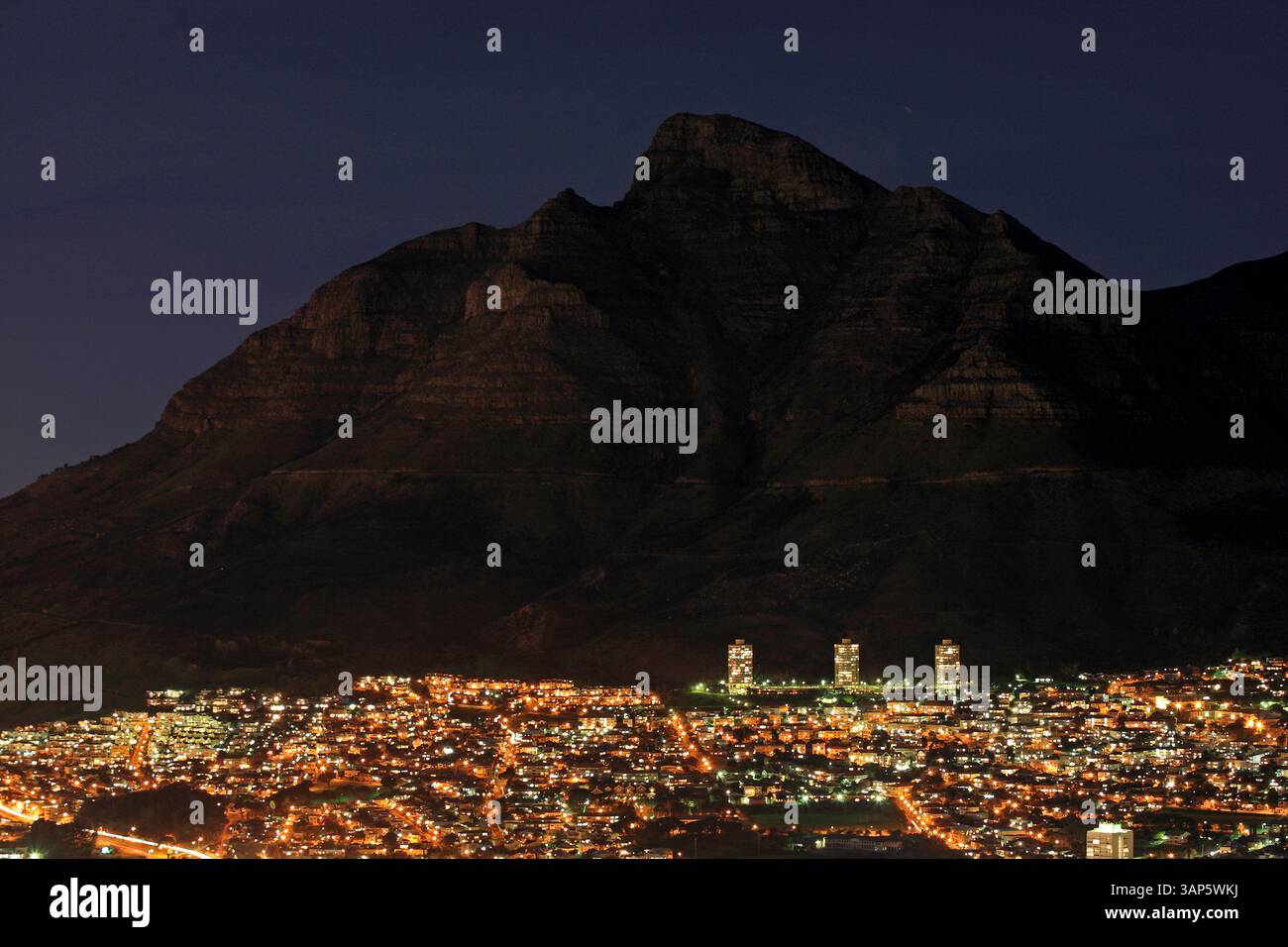 Aerial view of vibrant Cape Town skyline at night, Western Cape, South ...
