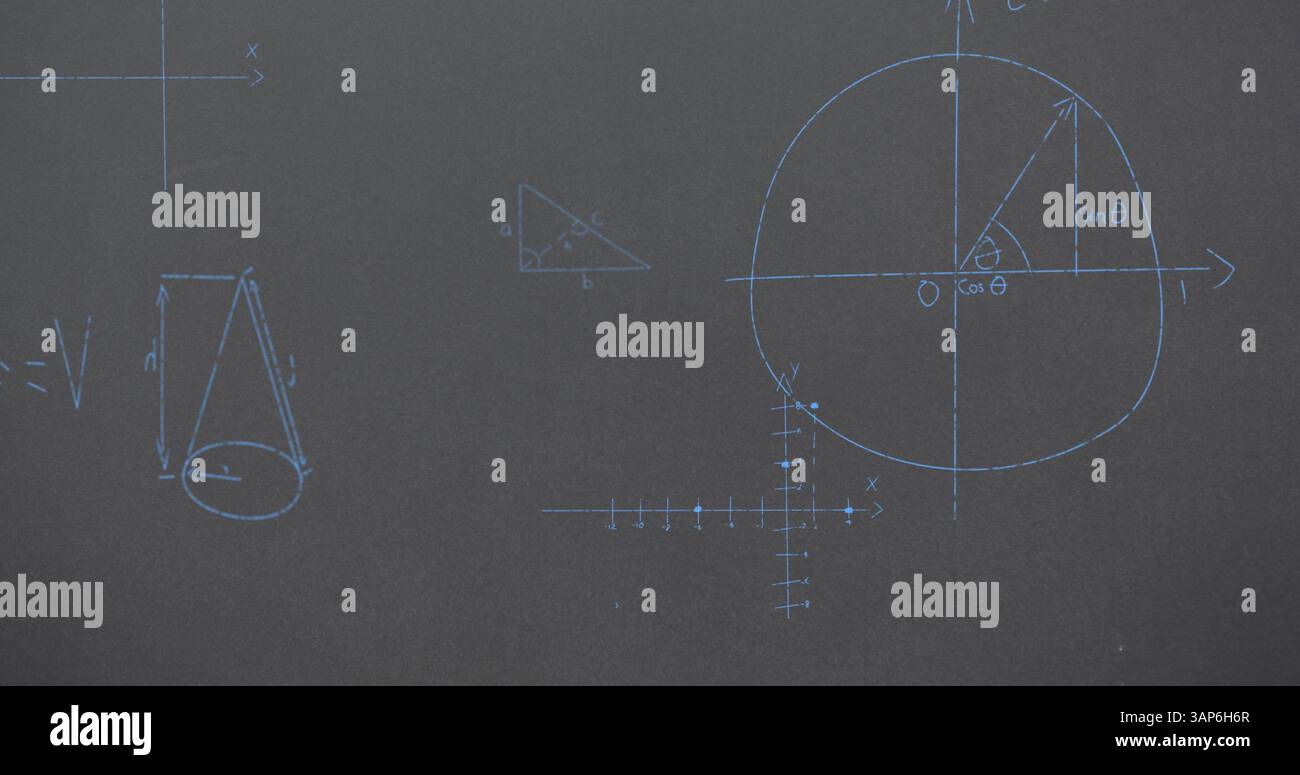 Image of mathematical equations over grey background Stock Photo