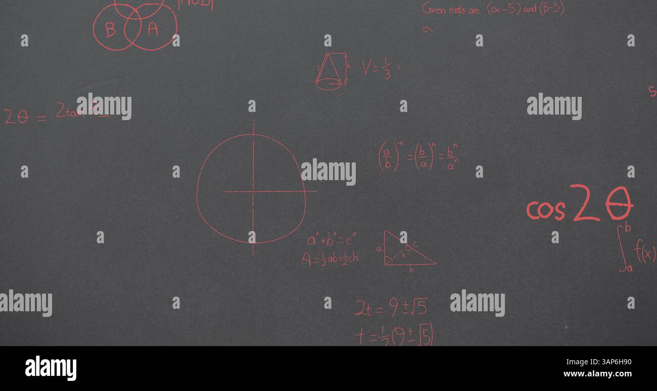 Image of mathematical equations over grey background Stock Photo