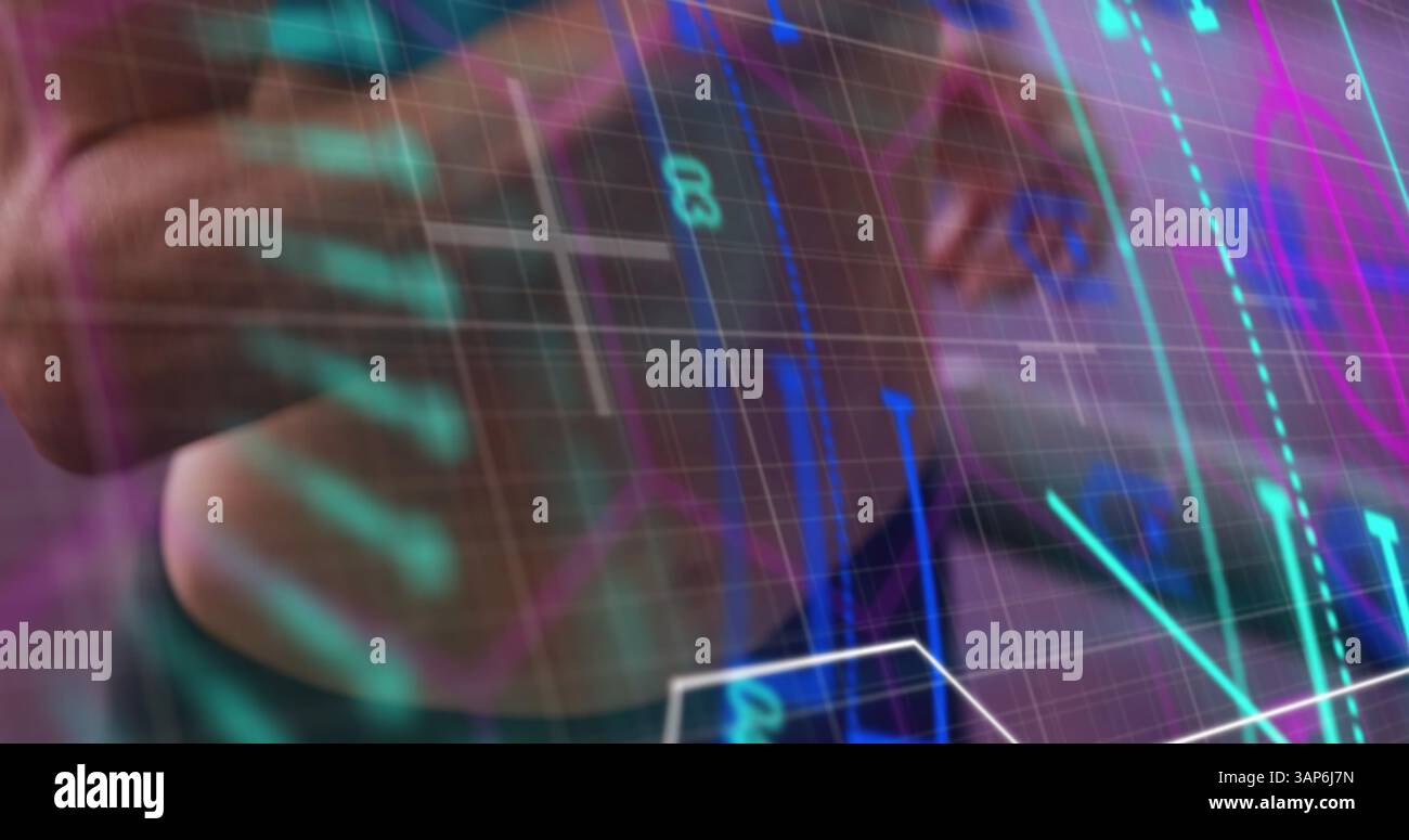 Running Machine Interface Image of glowing interface processing data over female athlete on ...