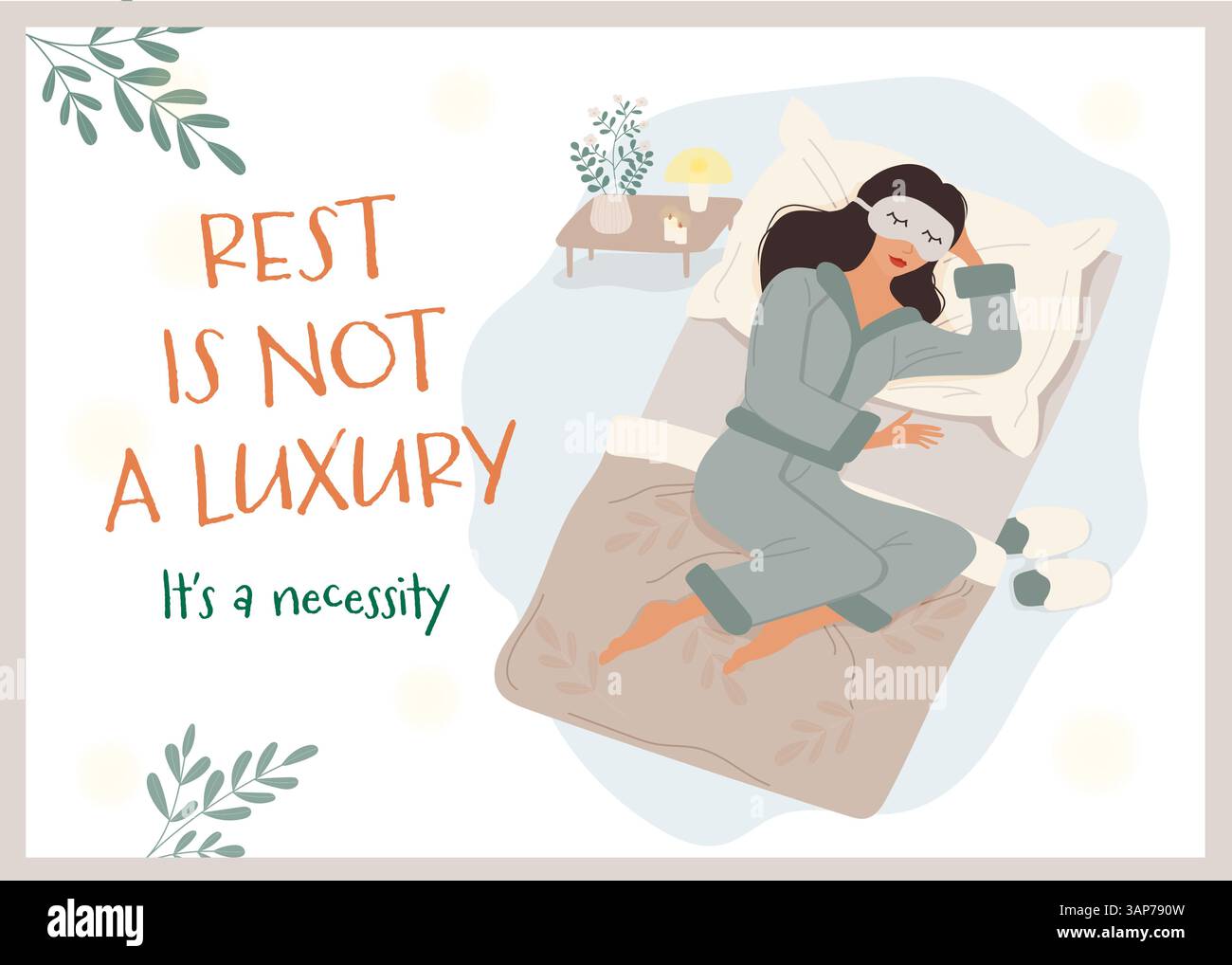 Vector illustration of a woman sleeping in bed Stock Vector Image & Art ...