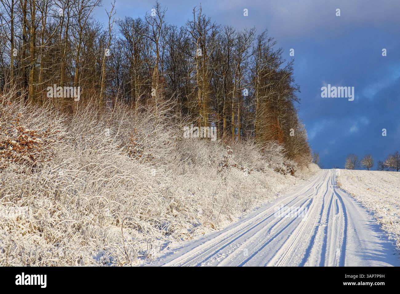 Slippery road surface in winter Stock Photo