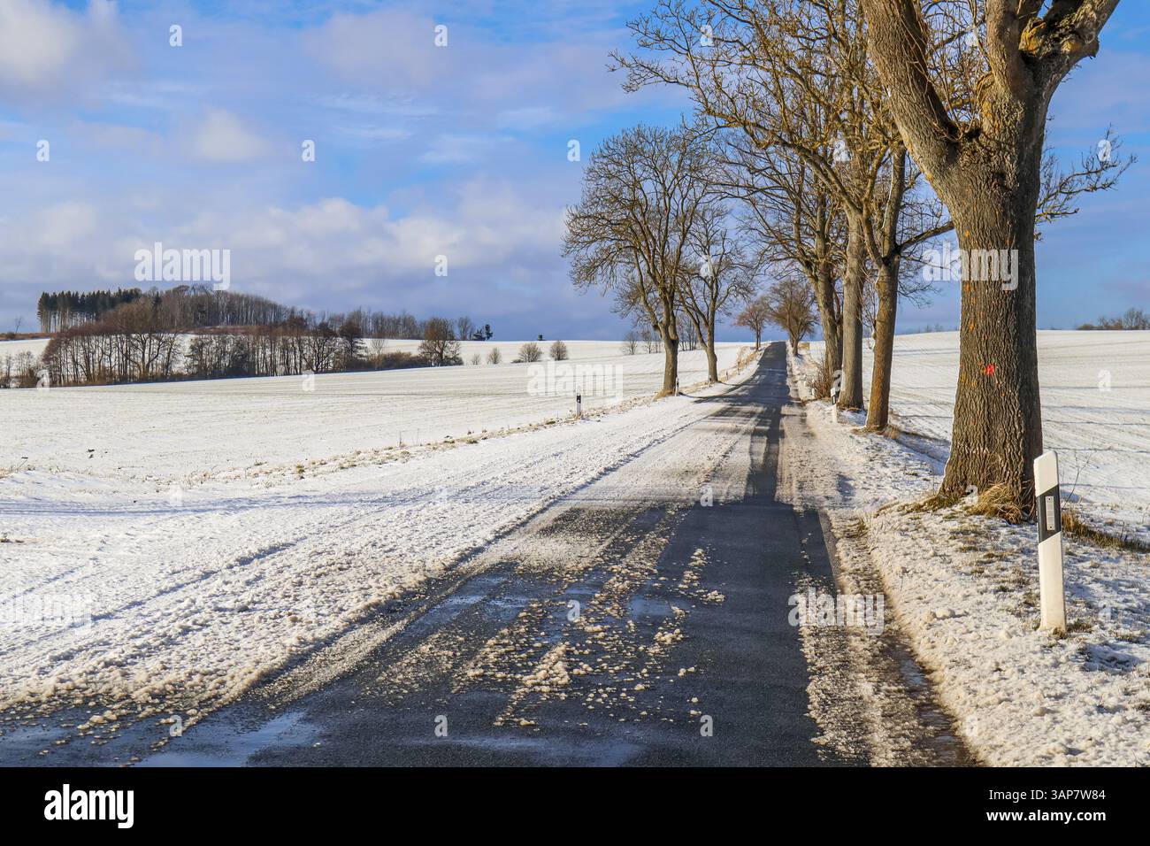 Slippery road surface in winter Stock Photo