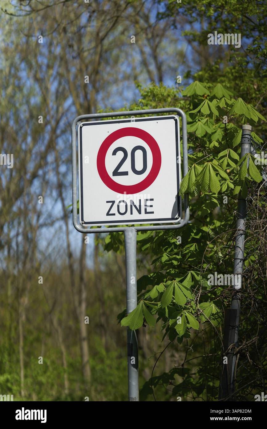 Maximum Speed Limit 20 MPH and Bend to the Left Ahead road