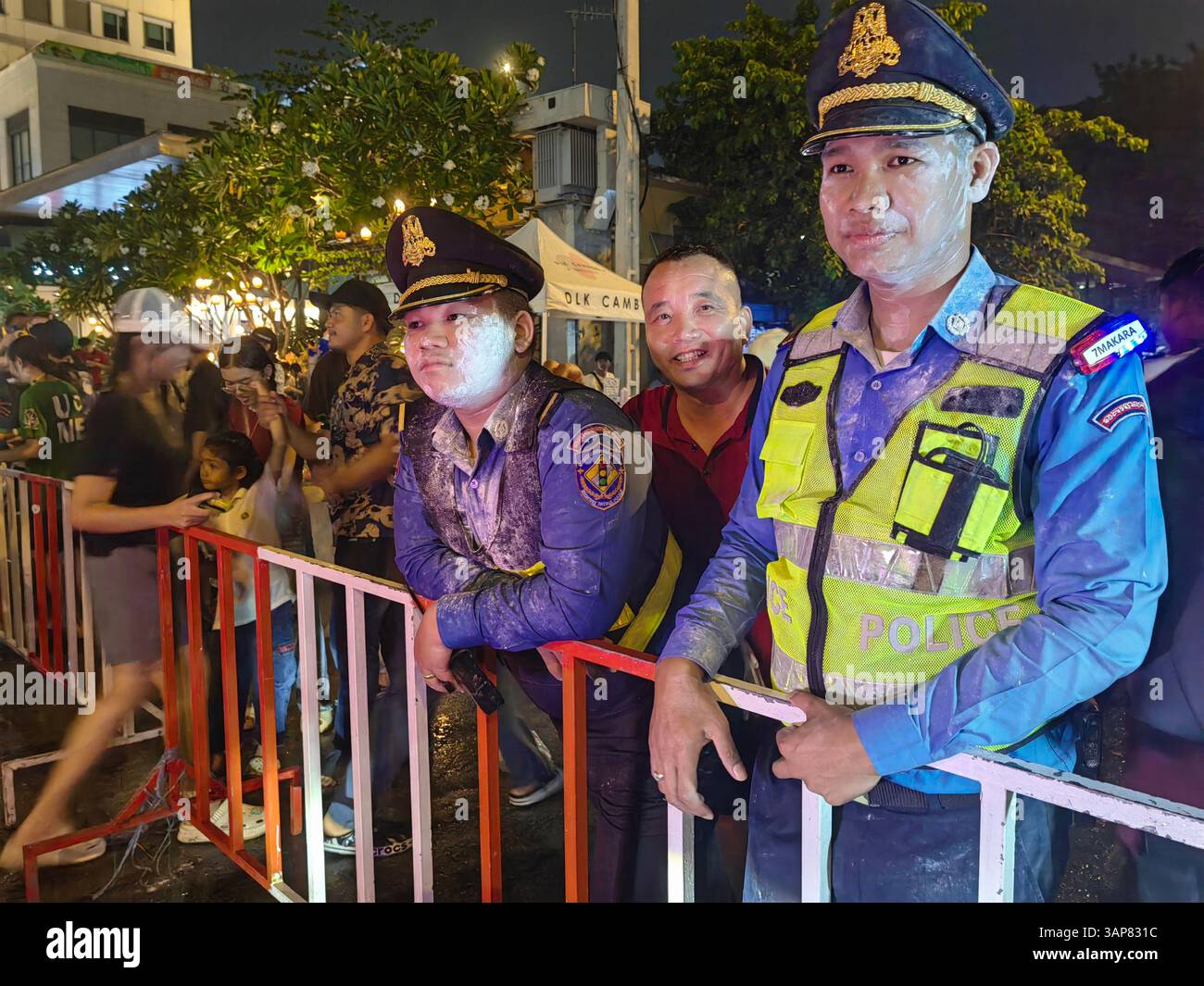 Phnom Penh, Cambodia.14th April 2025. Police officers with baby powder ...