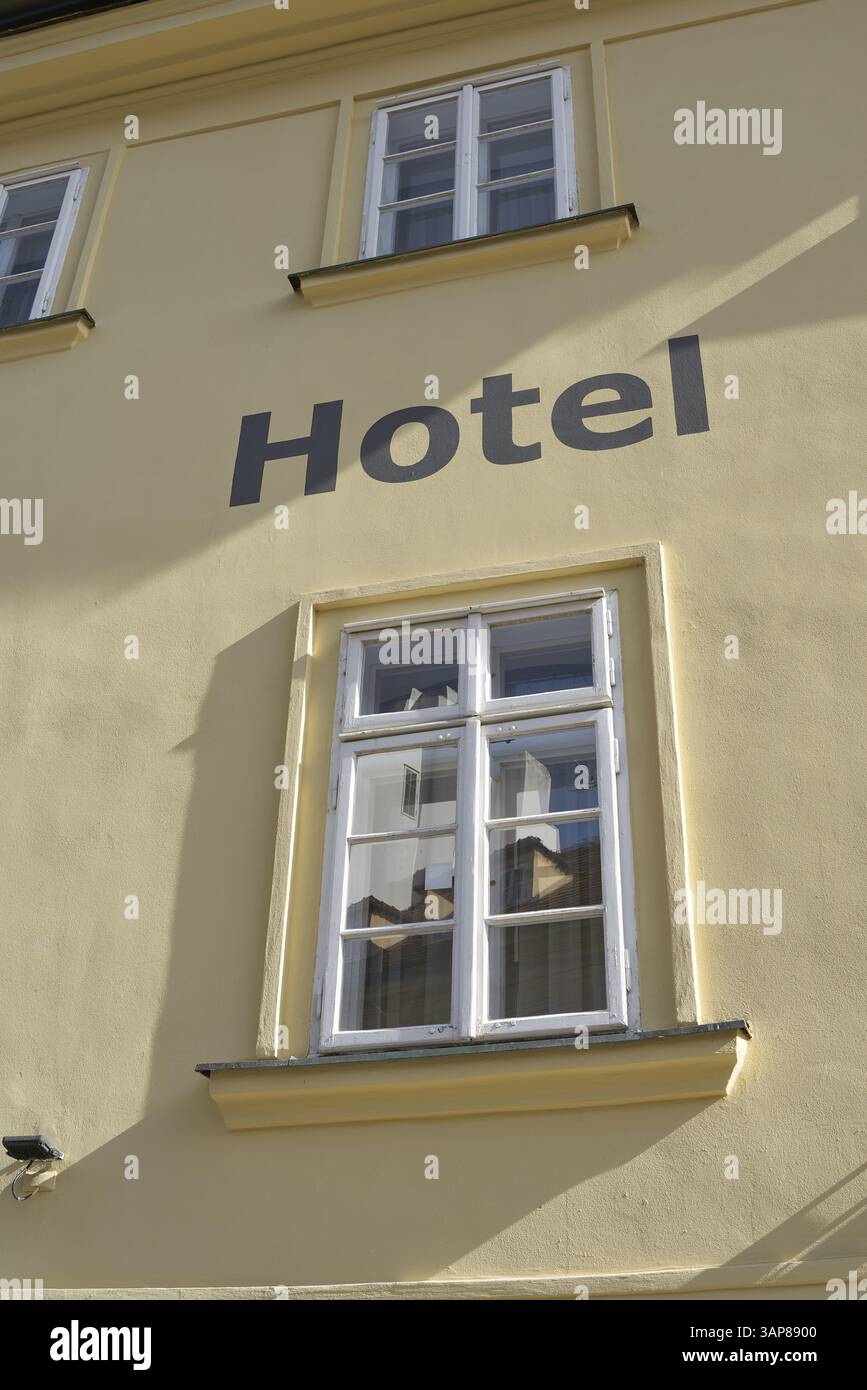 Hotel lettering on the facade of a hotel in Prague's Mala Strana ...