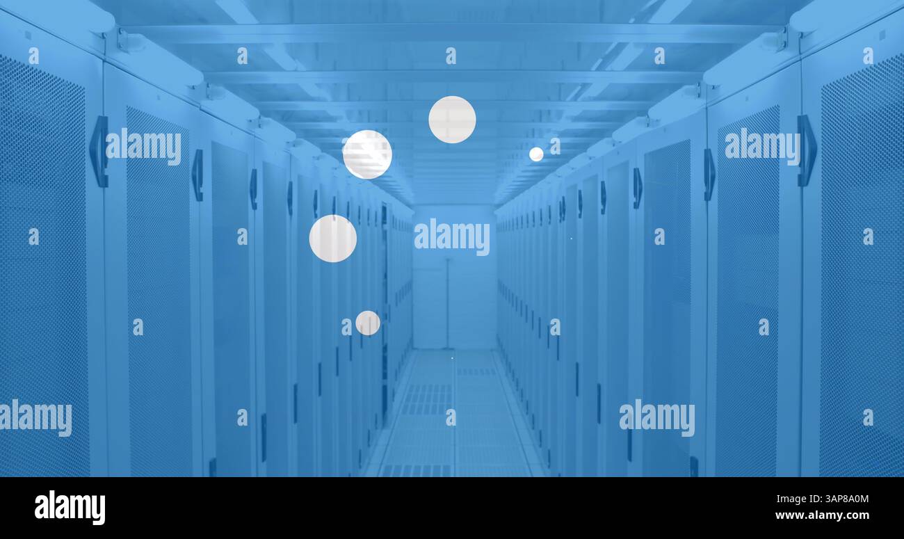 Image of circles with data loading and processing over computer servers Stock Photo