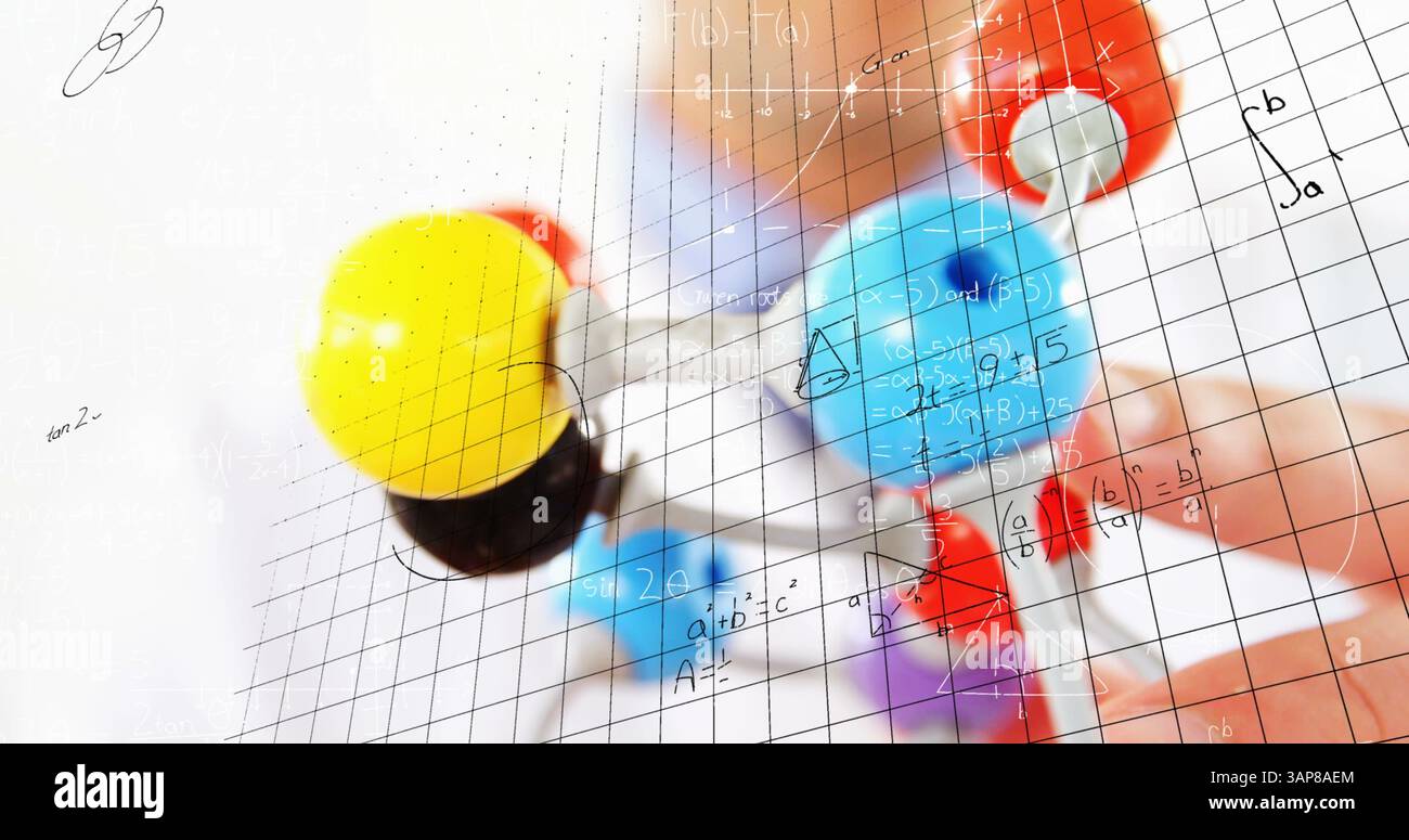 Image of mathematical formulae over scientist Stock Photo