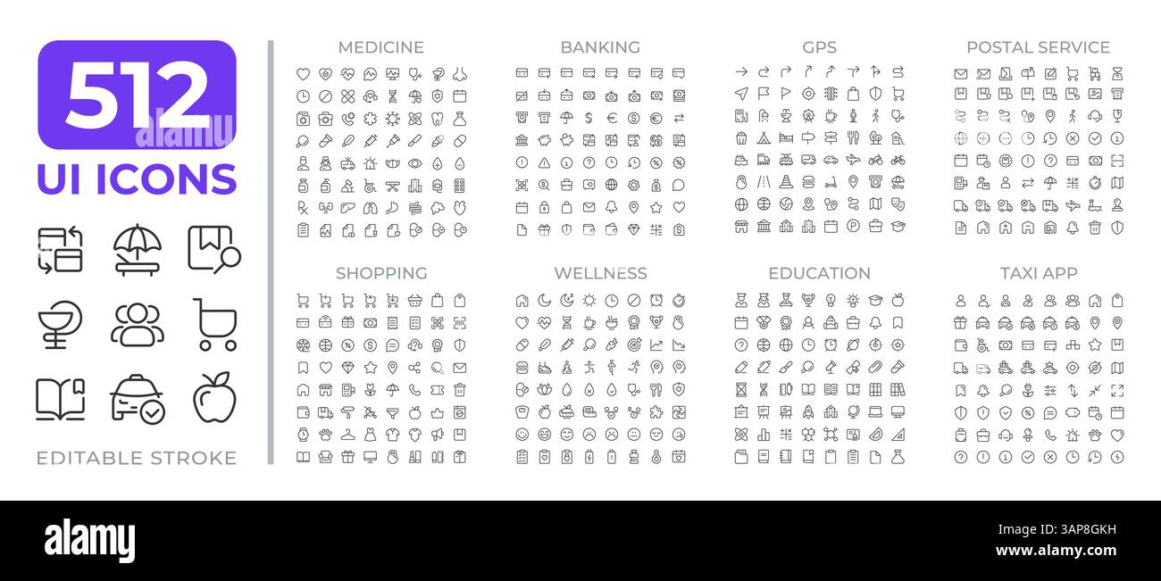 Miscellaneous line icons set collection Stock Vector