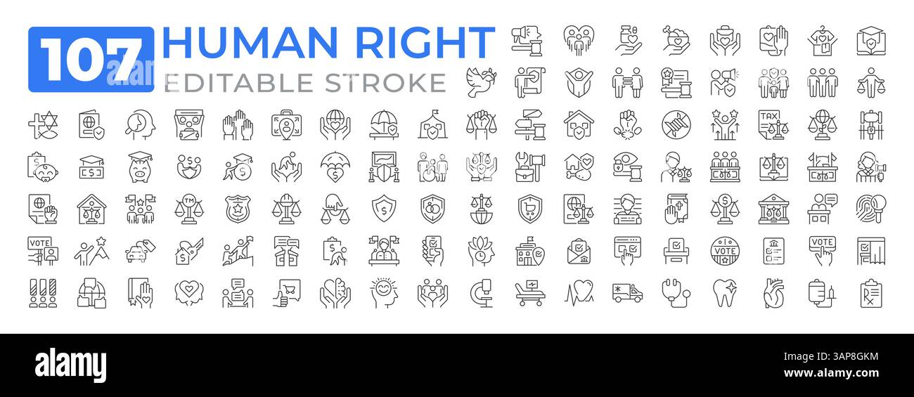 Human rights line icons set collection Stock Vector