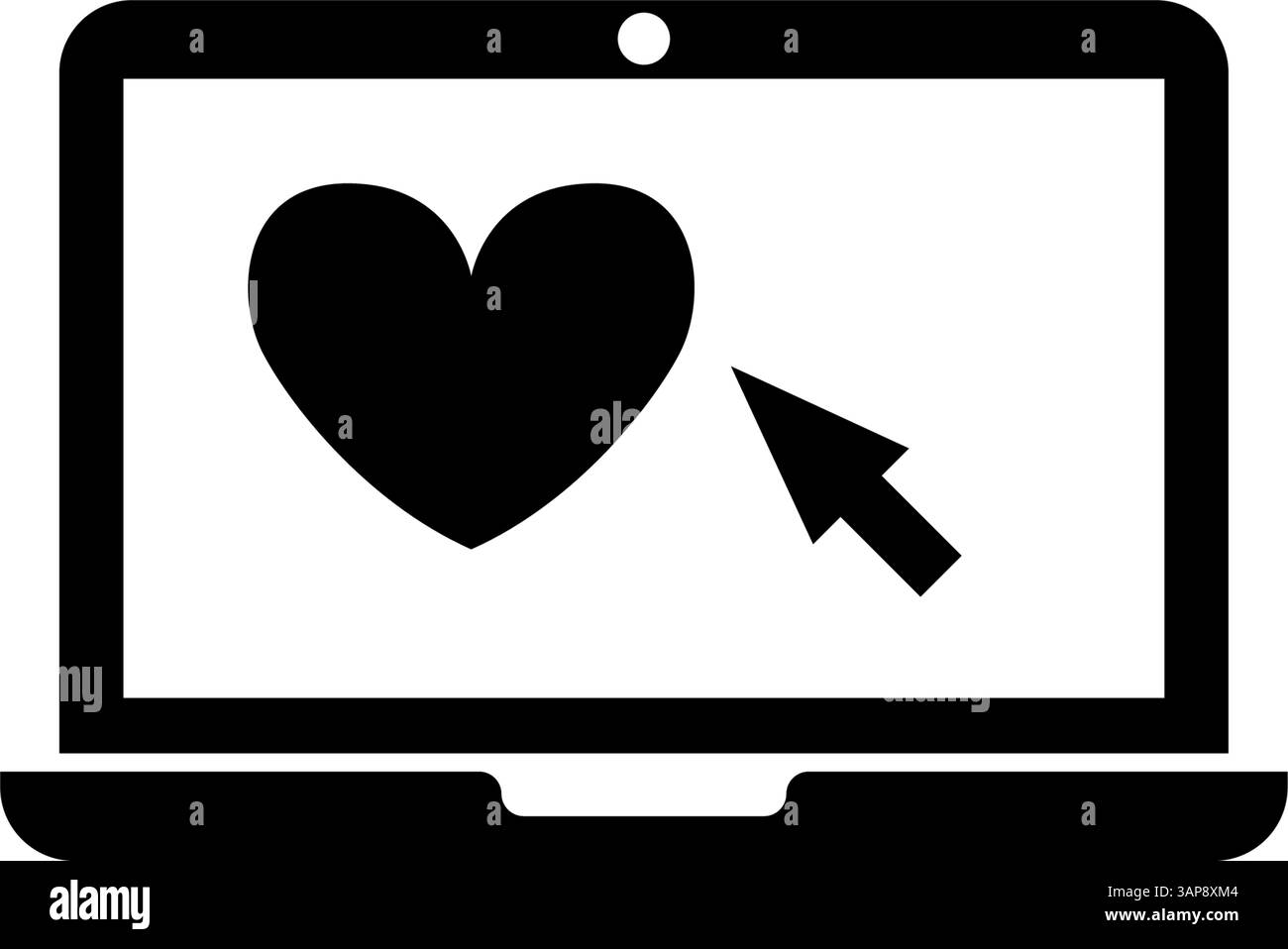 Simple black vector icon of a laptop with a heart and cursor on screen ...