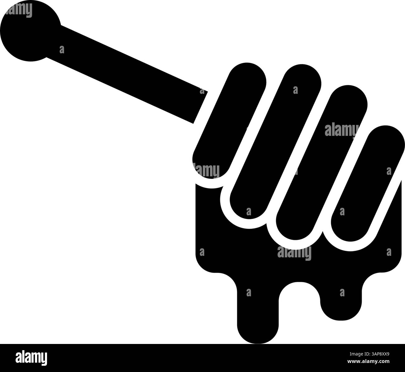 Simple black vector icon of a honey dipper with dripping honey ...