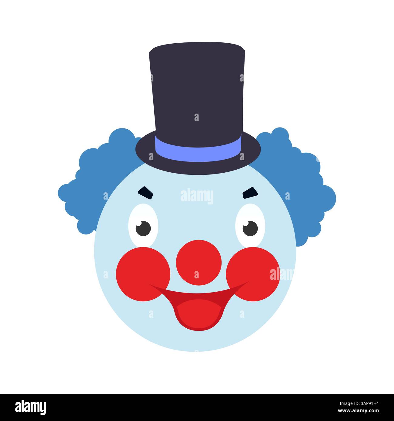 Funny Clown Face with Top Hat, Red Cheeks and Blue Hair for Party Fun ...