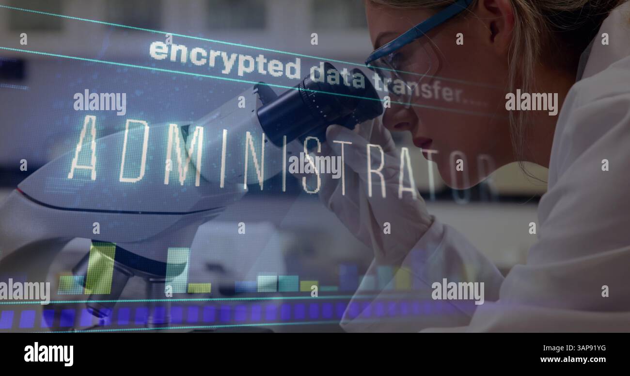 Scientist using microscope network connections hi-res stock photography ...