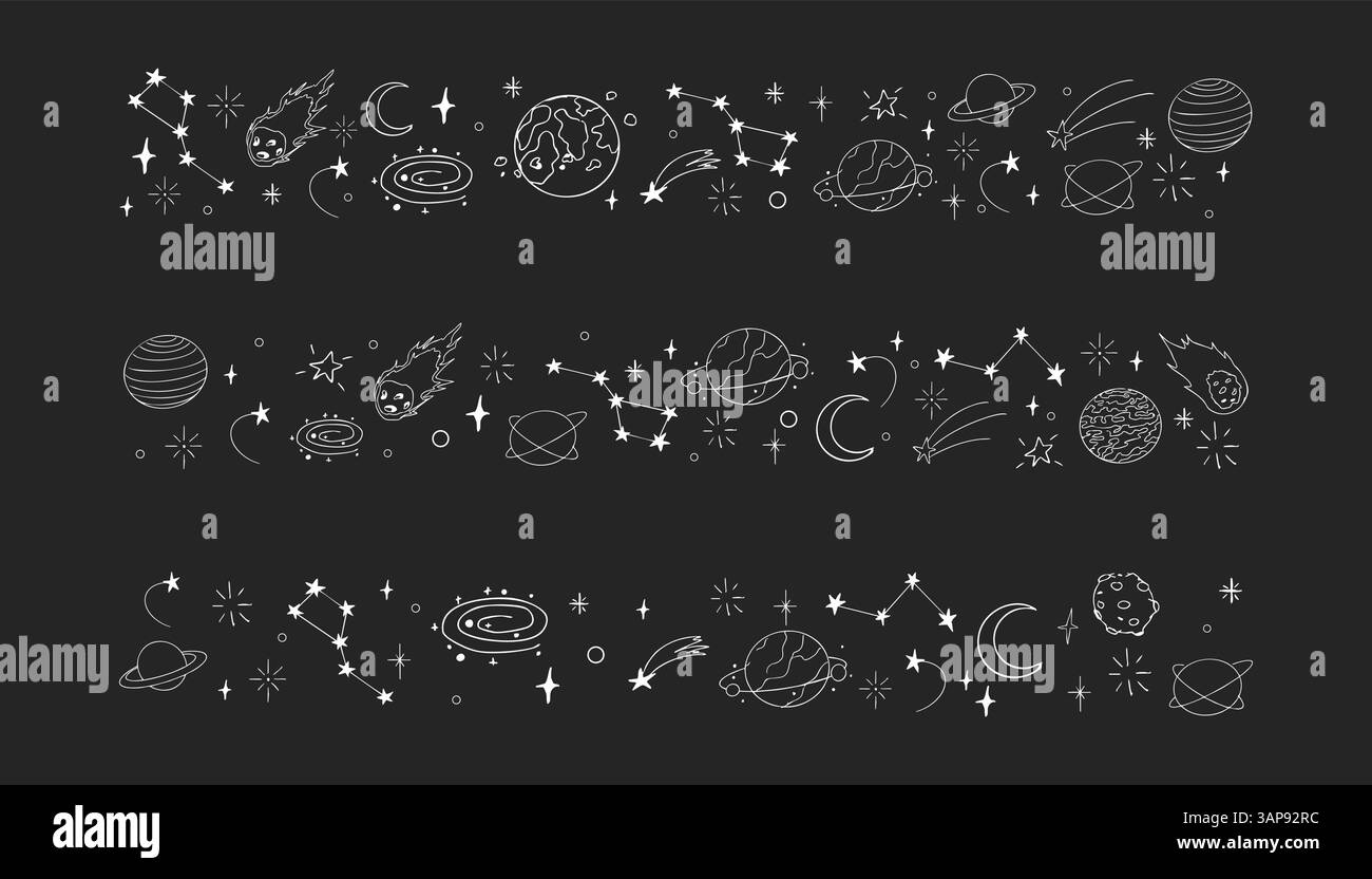 Celestial doodle chalk border, falling star blink divider. Set Hand ...