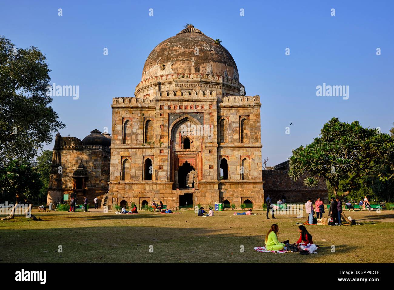 India, New Delhi, Lodhi Gardens or Gardens of Lodi, the Shish Gumbad tomb of the 15th century Stock Photo