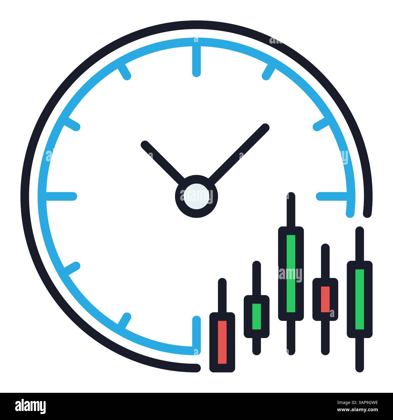 Candlestick pattern chart with Clock vector concept colored icon or ...
