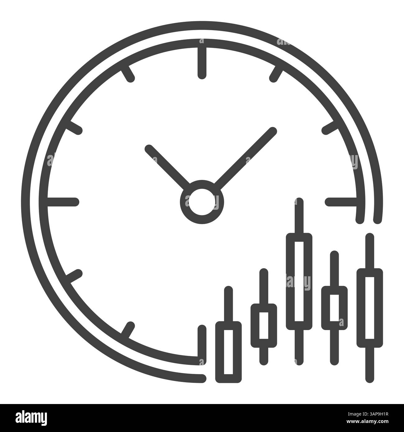 Clock with candlestick pattern chart vector concept icon or sign in ...