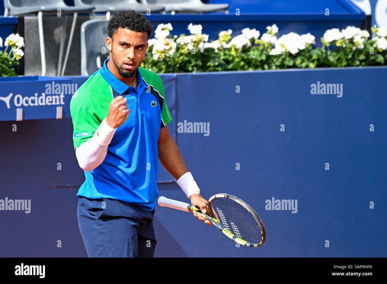 Barcelona, Spain. 16th Apr, 2025. Arthur Fils durino match against Pedro Martinez on the Barcelona Open Banc Sabadell tennis tournament at the Real Club de Tenis de Barcelona in Barcelona, Spain Credit: Independent Photo Agency/Alamy Live News Stock Photo