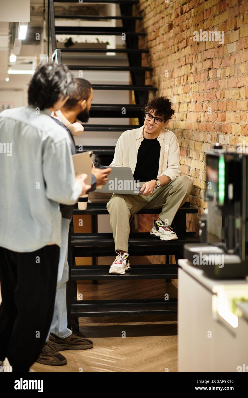 Team members engage in a dynamic discussion while one individual ...