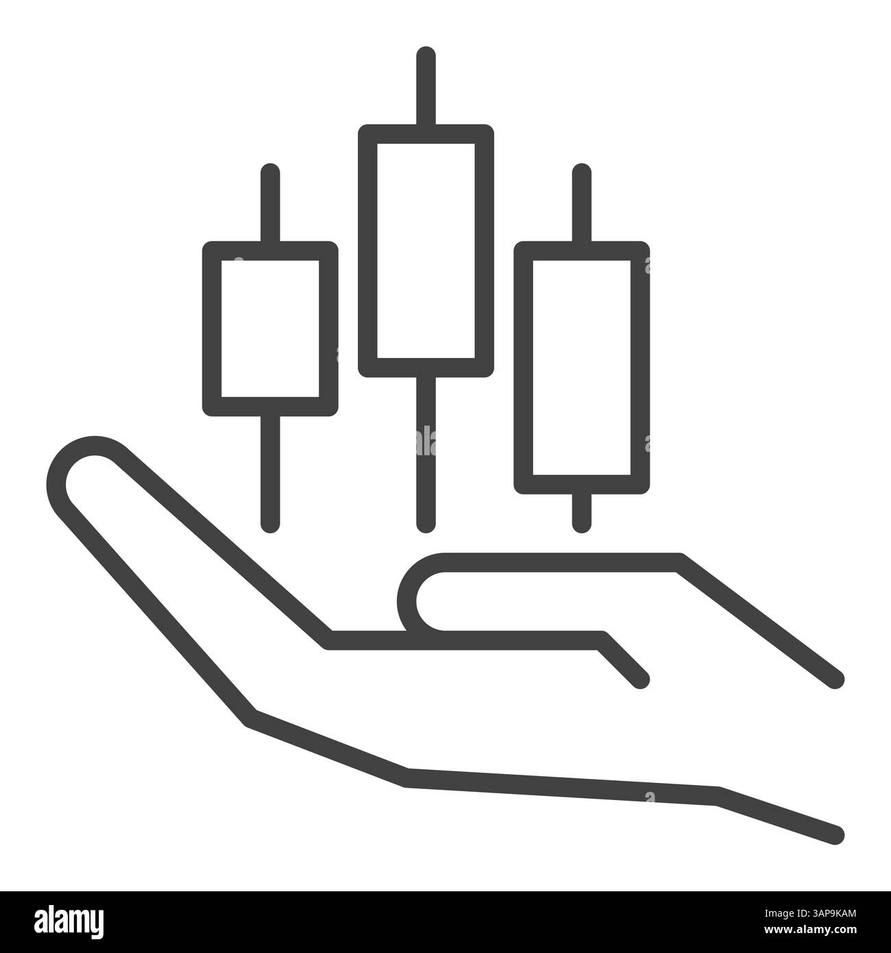Hand with Candlestick Pattern Chart vector concept thin line icon or ...