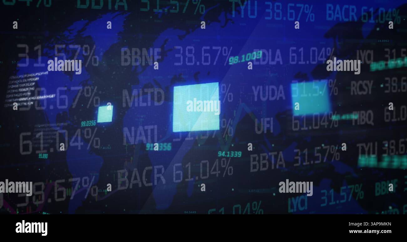 Image of data processing and squares loading over world map Stock Photo