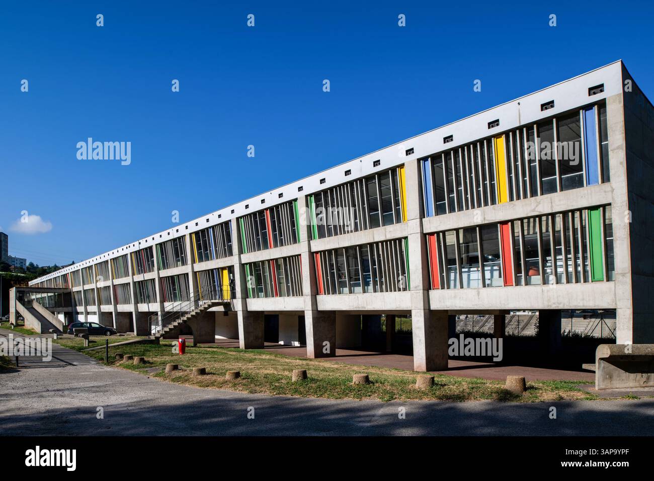 Firminy (south-eastern France): Firminy Vert, a group of modern buildings designed by architect Le Corbusier. Here, the cultural center. Firminy Vert, Stock Photo