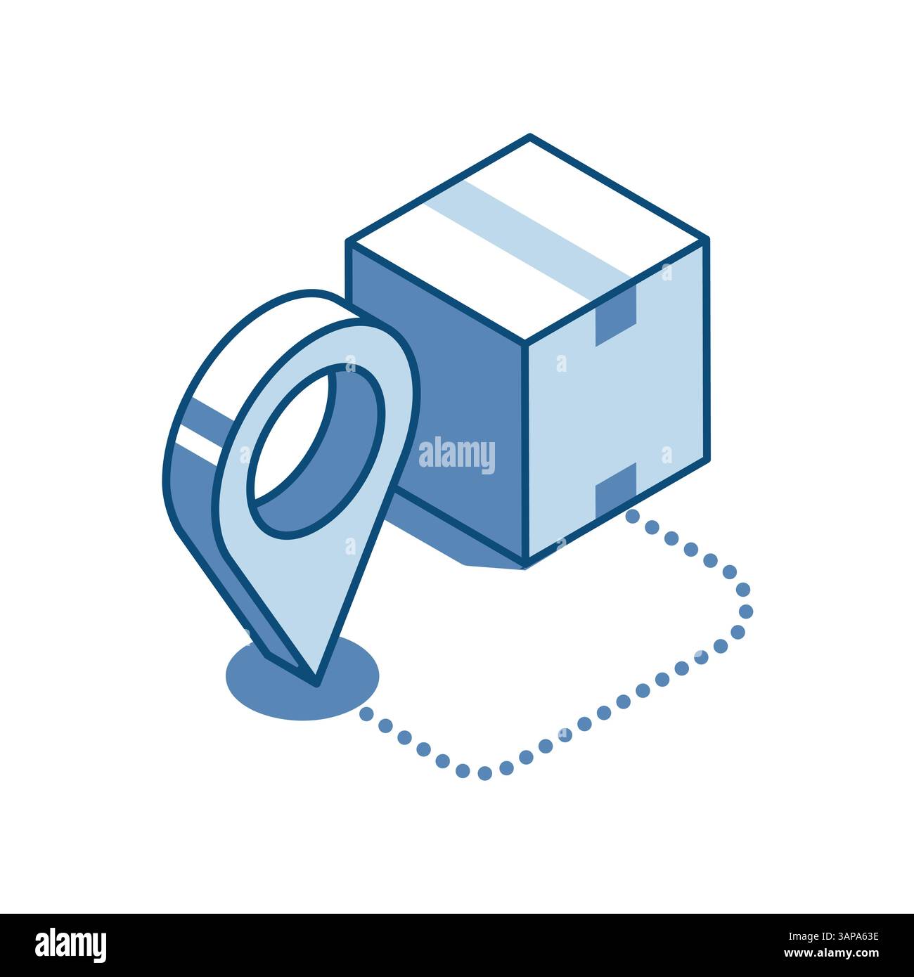 isometric parcel box and road to location sign linear icon, in color on ...