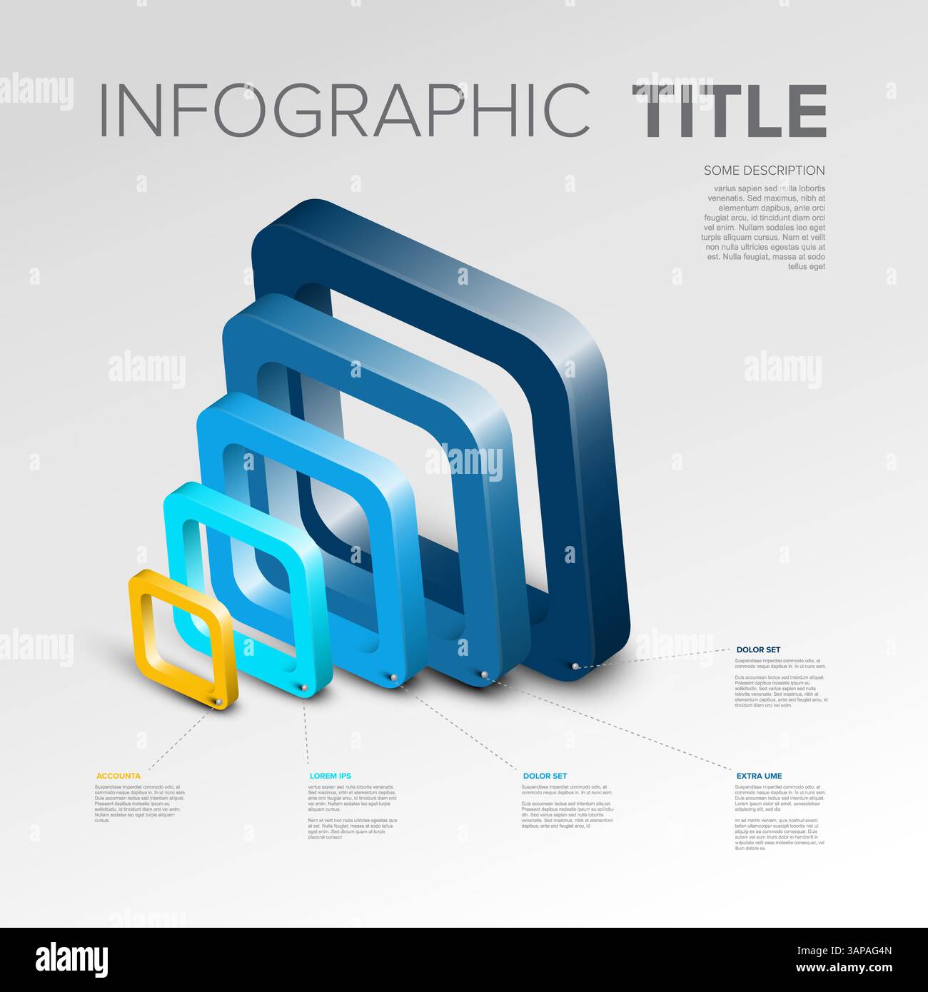 A modern infographic featuring 3D gradient squares in varying sizes and ...