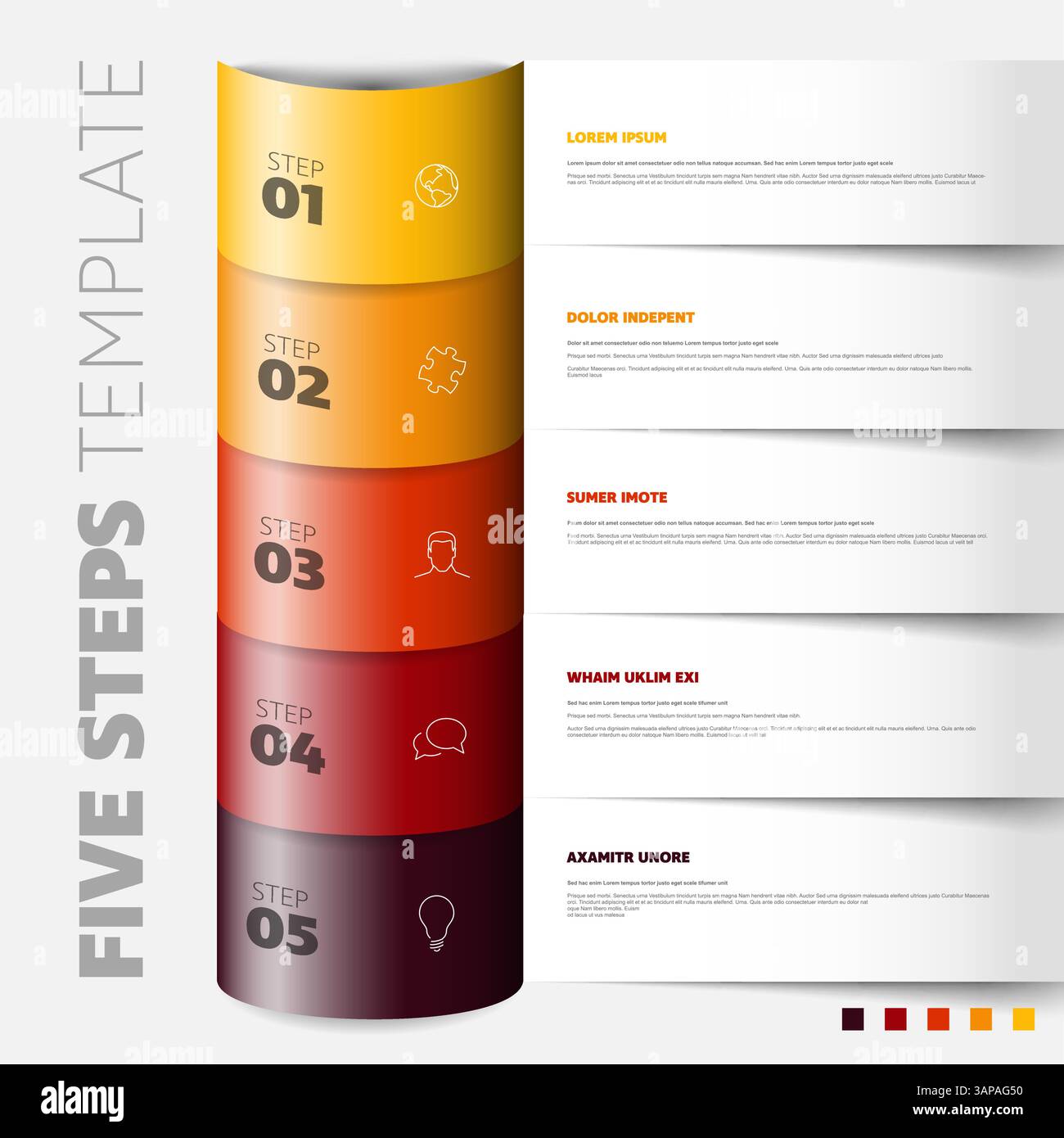A vibrant five-step infographic template with gradient colors. Each ...