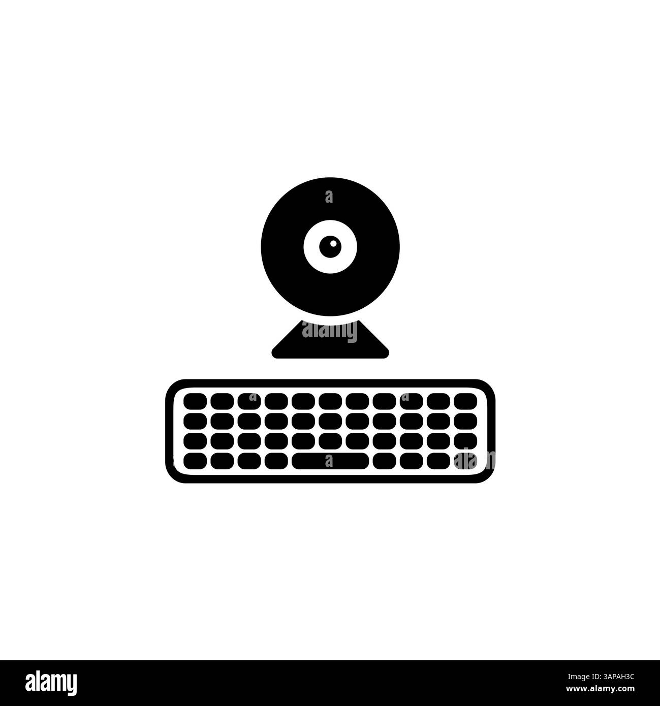 Computer Keyboard and Webcam for Chat Solid Flat Vector Icon Isolated on White Background. Stock Vector