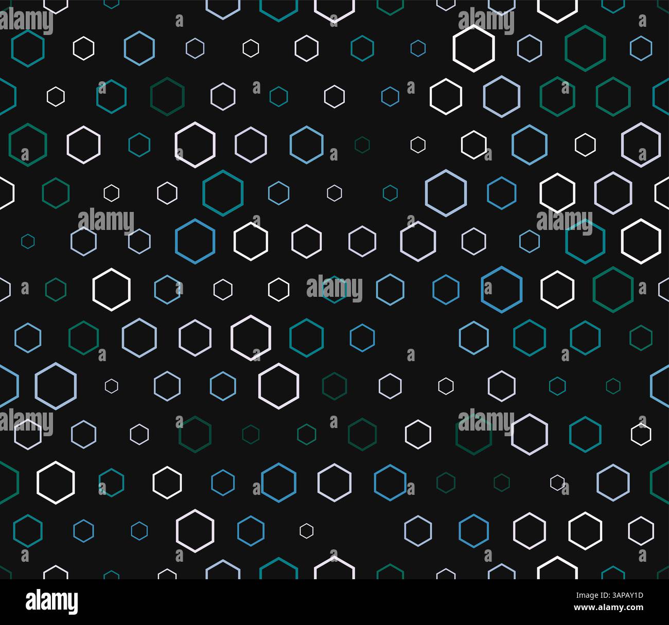 Geometric background. Multicolored geometric elements of varied size. Hexagon stacked mosaic background. Hexagon pattern. Tileable pattern. Stock Vector