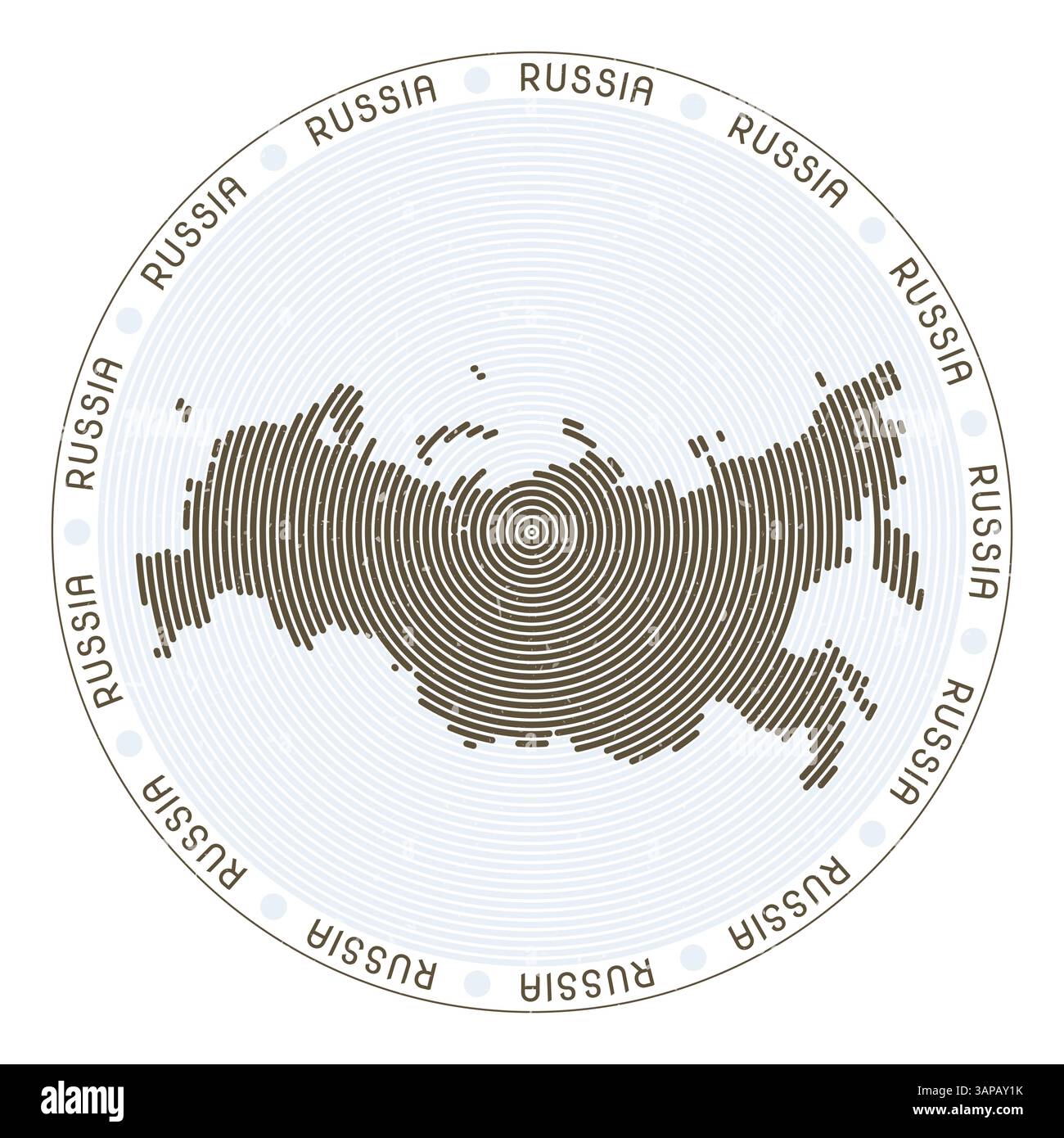 Russia shape radial arcs. Country round icon. Russia logo design poster. Powerful vector illustration. Stock Vector