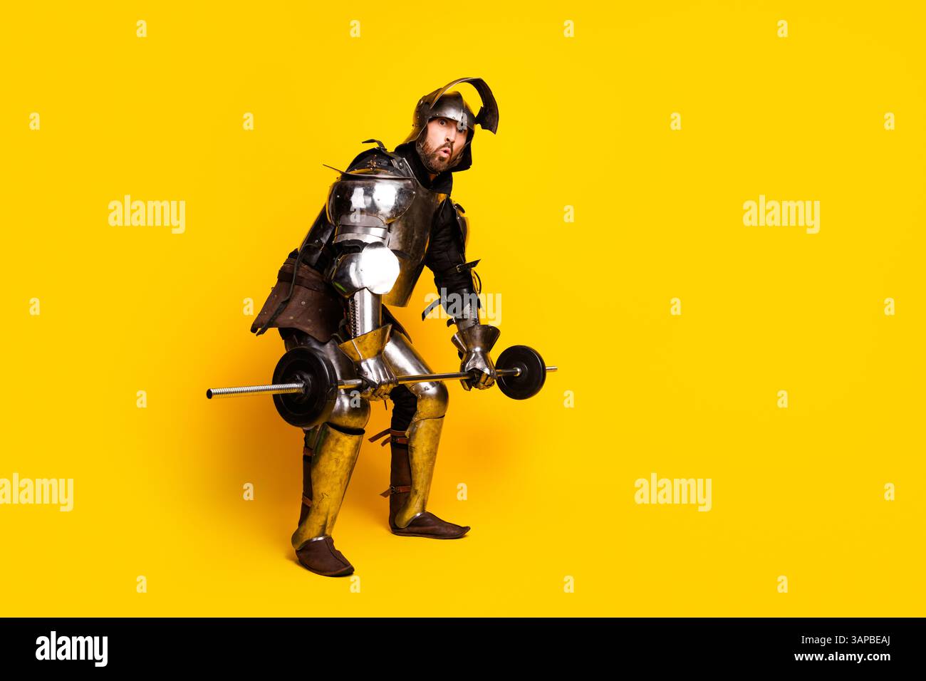 Knight Working Out Male knight lifting weights in medieval armor on a yellow background ...