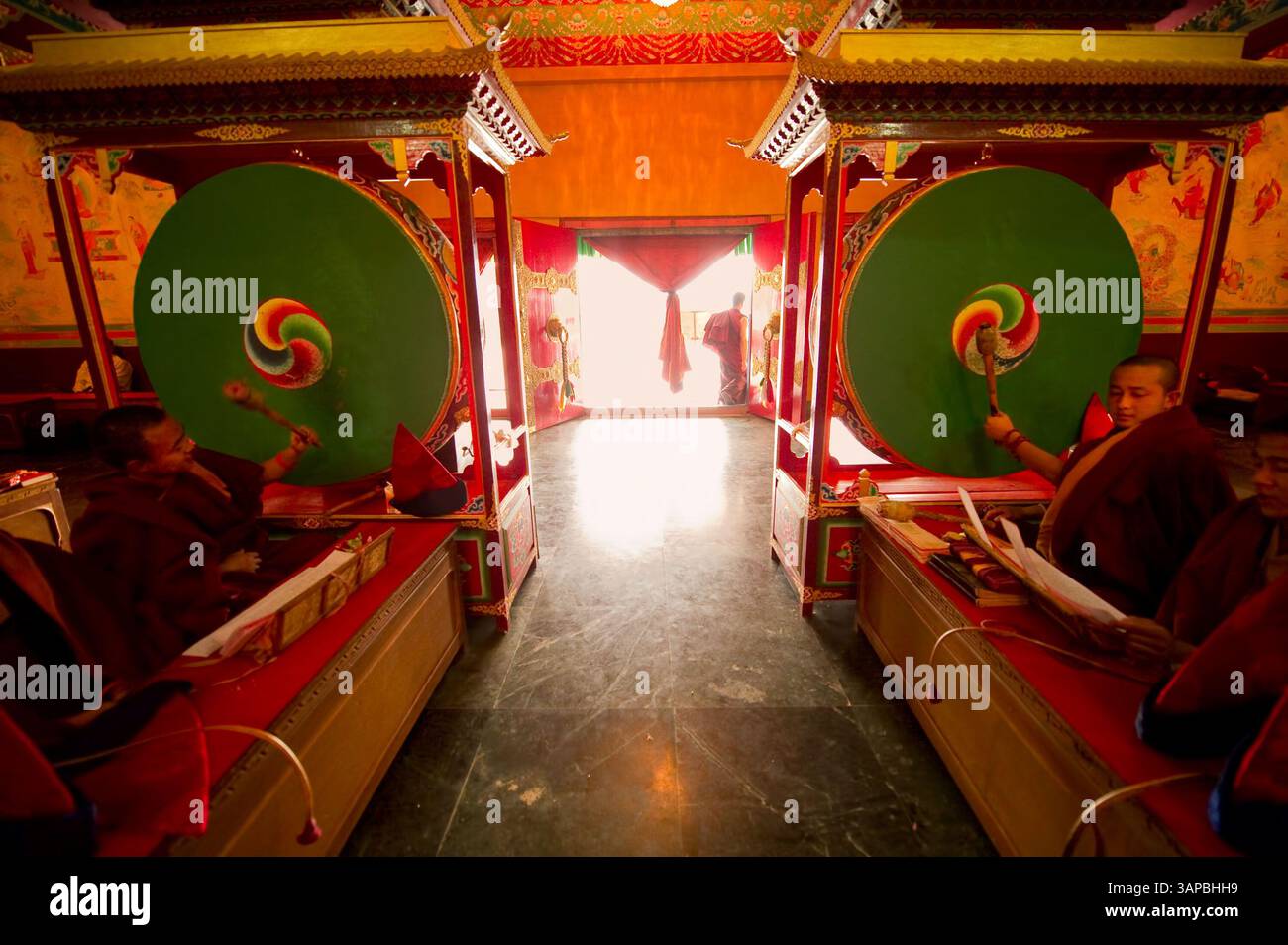 Sikkim Traditional Instruments Feb. 10, 2011 - Gangtok, Sikkim, India - Buddhist monks playing uniue ...