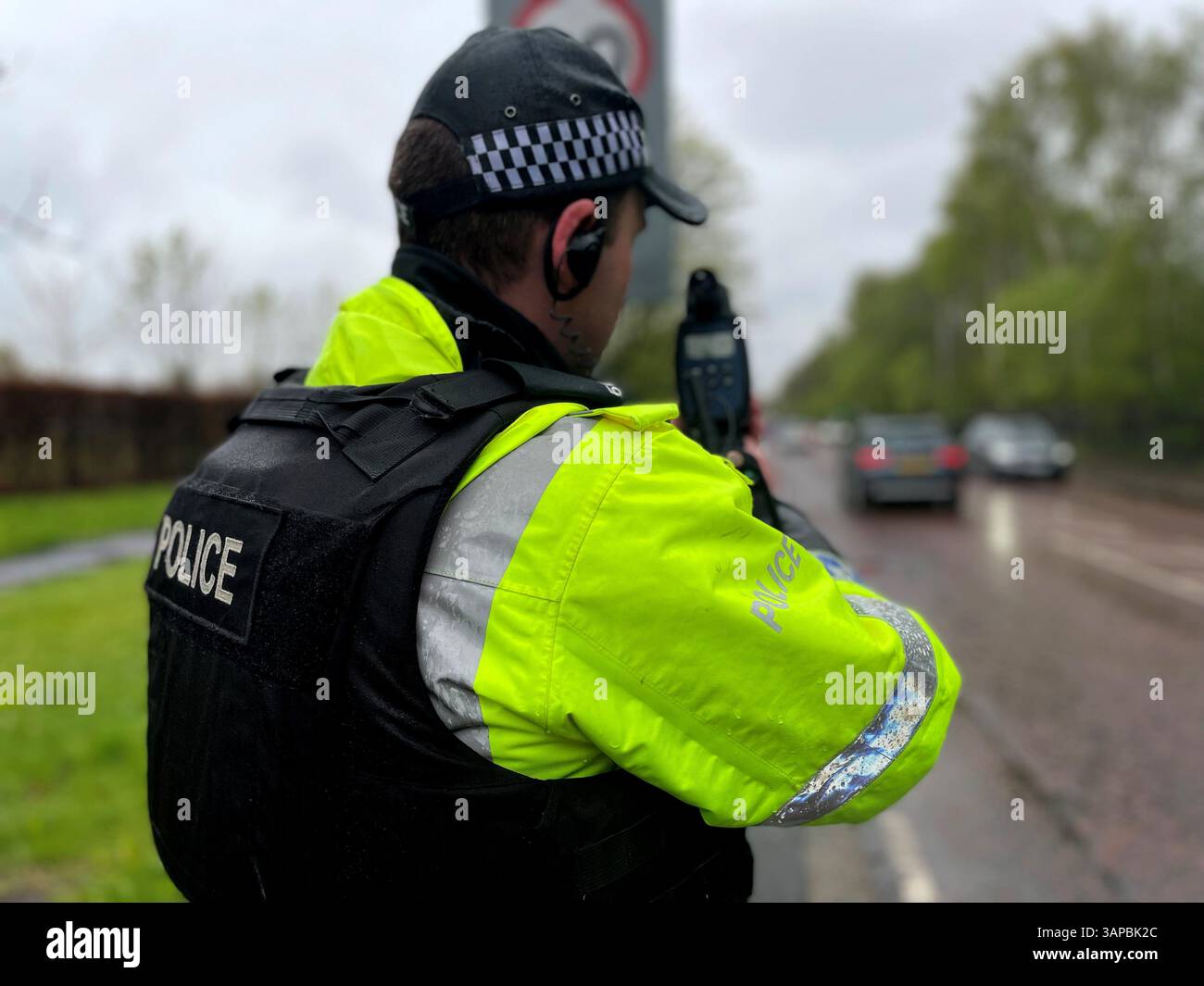 A view of a Police Service Northern Ireland (PSNI) officer with a speed ...