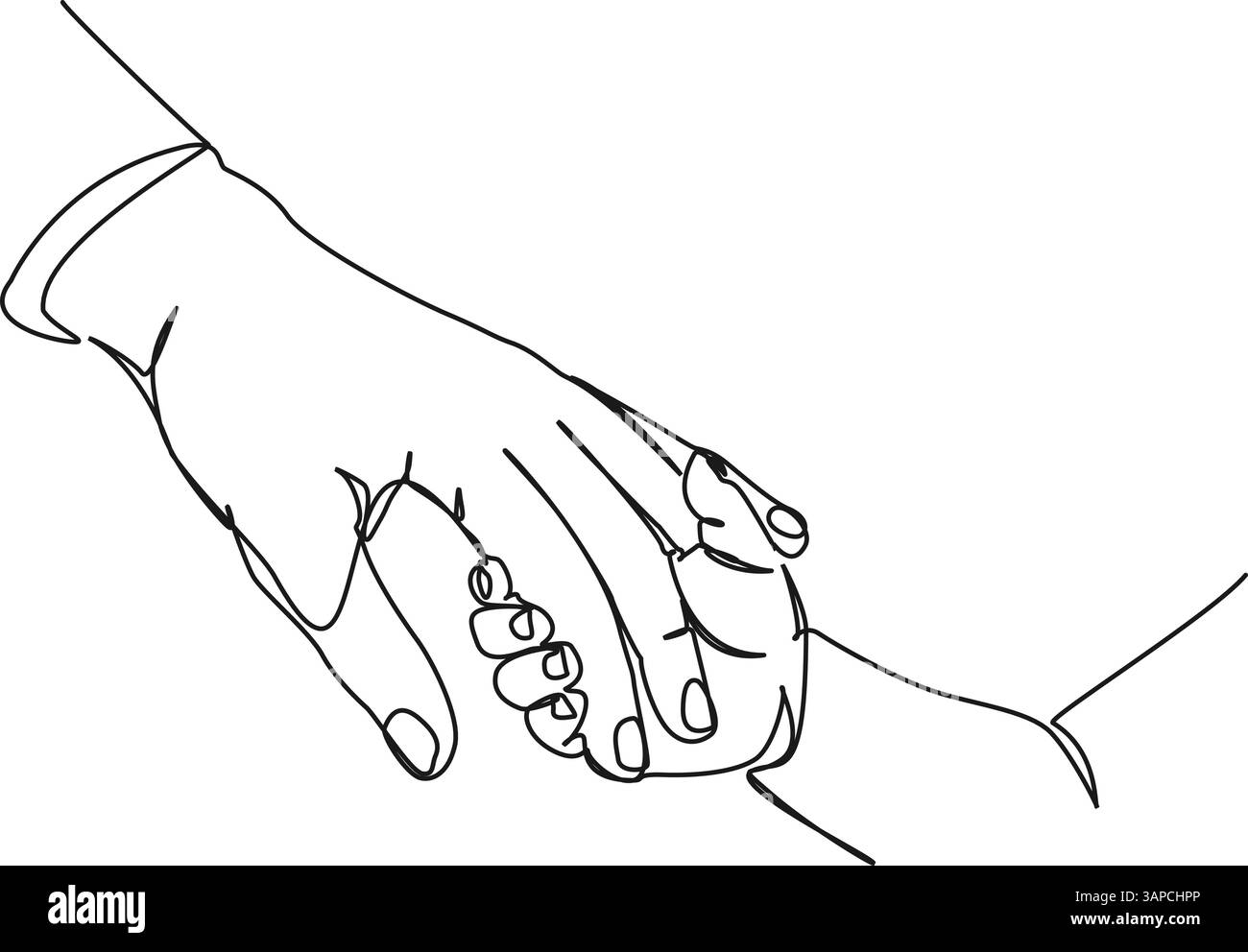 continuous single line drawing of young childs hand holding parents ...