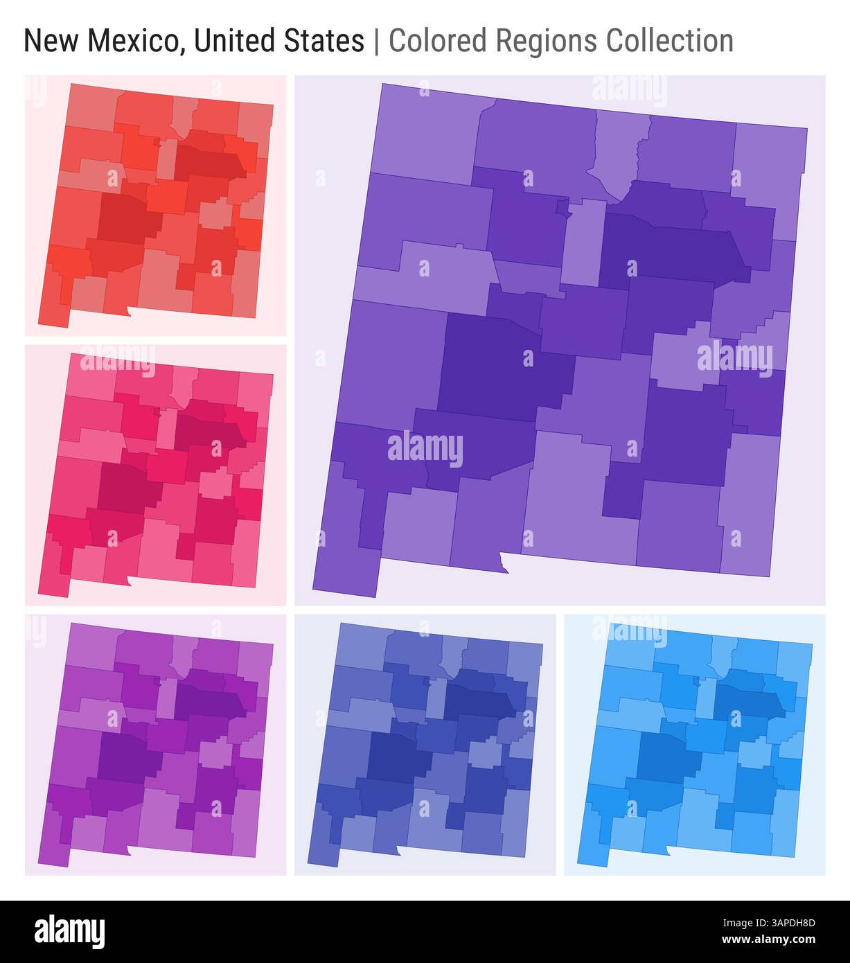 New Mexico United States Map - New Mexico United States Map Collection State Shape Colored Counties Deep Purple Red Pink Purple Indigo Blue Color Palettes 3APDH8D 