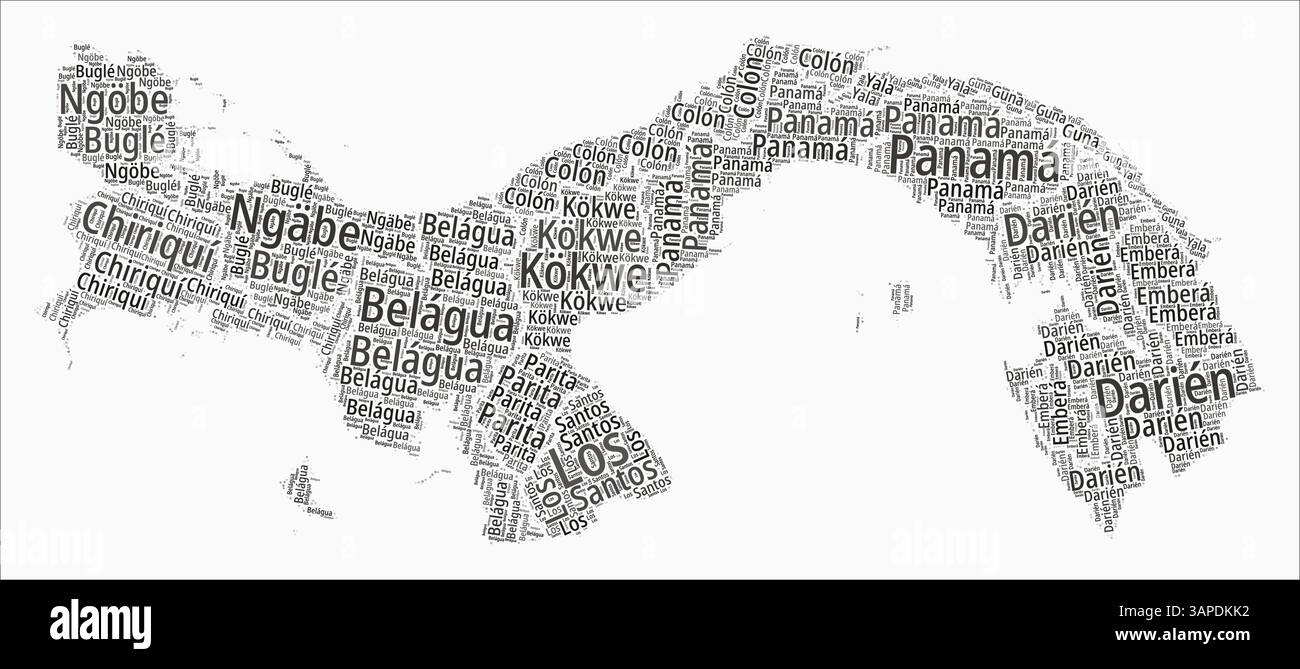 Panama text style regions. Country region names word clouds in Spanish language. Trending vector illustration. Stock Vector