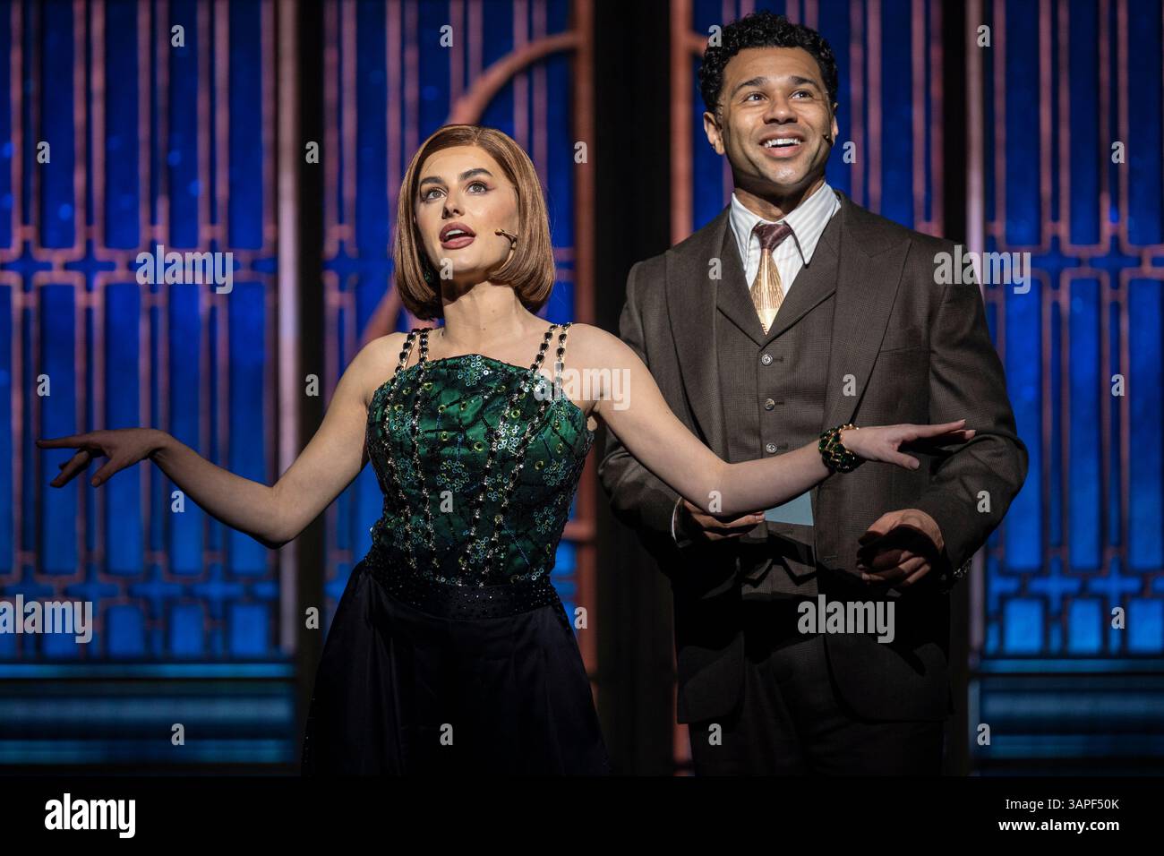 London, UK. 16 April 2025. (L) Amber Davies as Jordan Baker and Corbin ...