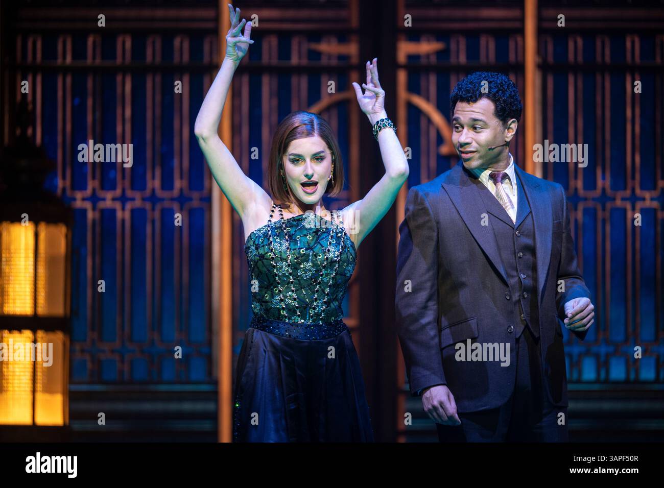 London, UK. 16 April 2025. (L) Amber Davies as Jordan Baker and Corbin ...